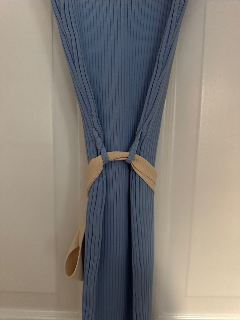Vici Sleeveless Ribbed Button-Front Dress in Light Blue with Cream Trim - Picture 8 of 9